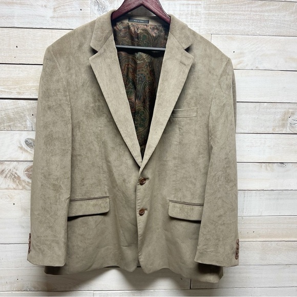 Lauren Ralph Lauren Corduroy Sport Blazer Jacket Mens 48R Tan Lined Stretch - Picture 1 of 12